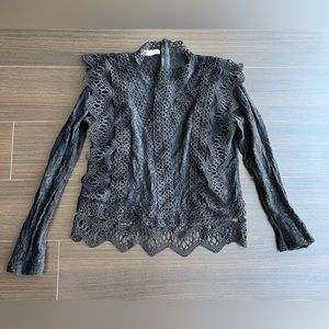 Black lace blouse mock neck